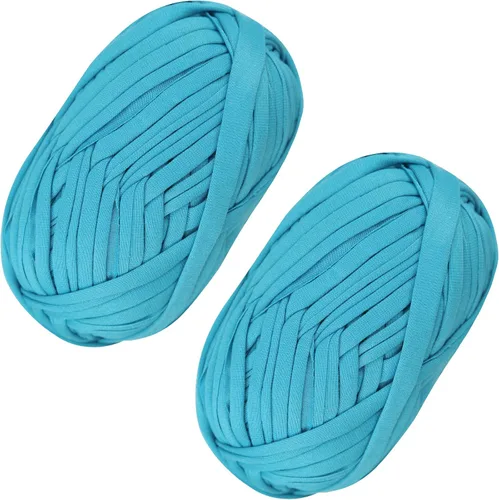 Miniatura 54 de 2 piezas de tela elástica para camisetas, hilo de crochet para tejer DIY, hilo de punto grueso tipo espagueti para proyectos de bolsos, mantas