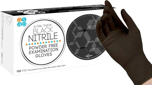 ASAP - Guantes de nitrilo negros desechables, libres de látex, de 4 mil, sin polvo, seguros para alimentos, médicos, para tatuajes, guantes de