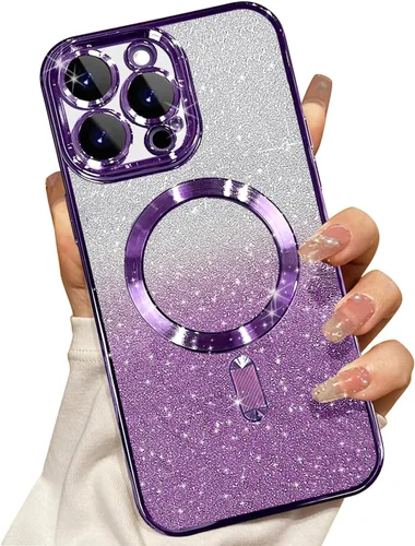 Miniatura 14 de Misscase Funda magnética compatible con iPhone 14 con purpurina y protector de lente de cámara, protección completa, compatible con MagSafe