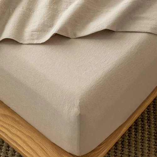 Miniatura 20 de MooMee Sábana bajera ajustable de solo 100% algodón lavado con textura parecida al lino, transpirable, duradera, suave, cómoda, bolsillo profundo