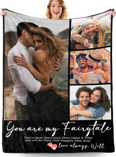Miniatura 21 de Manta personalizada con fotos, manta personalizada con fotos con texto en inglés "I Love You", regalo de cumpleaños para novia, novio, esposa