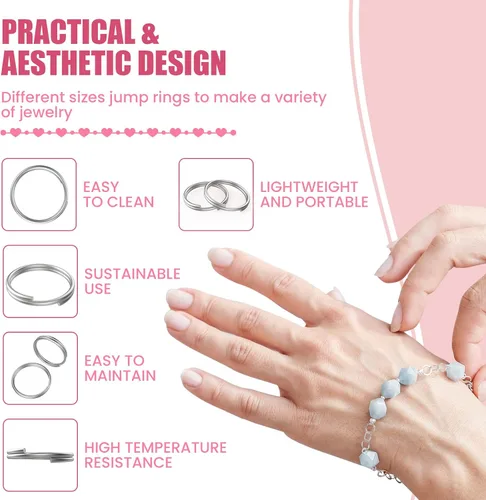 Miniatura 4 de Juego de 500 anillos de salto de doble apertura, mini llaveros redondos de acero inoxidable con conectores de doble bucle para hacer joyas, 500