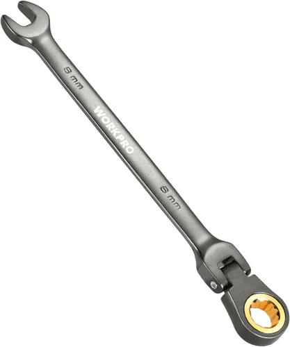 WORKPRO Llave de combinación con cabeza flexible de 8 mm, construida en Cr-V, niquelada, 72 dientes, diseño de 12 puntas, métrica