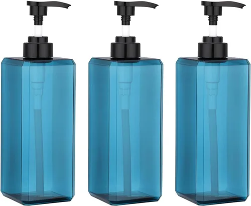 Miniatura 11 de Suream Botellas de prensa de bomba recargables de 9.5 onzas, dispensador de champú y acondicionador de plástico, botella vacía cosmética Azul pavo