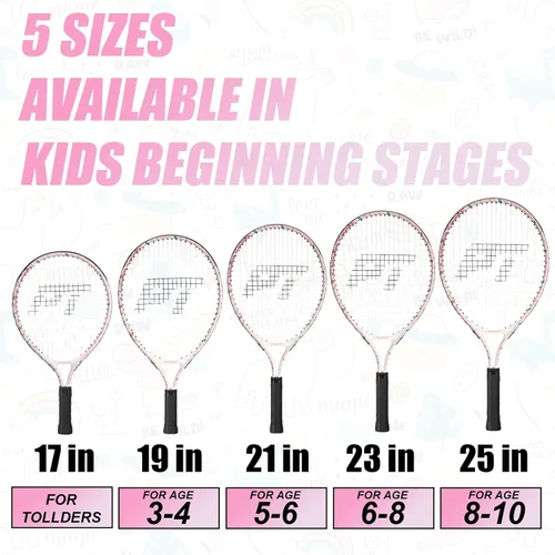 Miniatura 6 de PICKLETECH Kids Tennis Racket for Junior Toddlers Starter Kit 17-25" Tennis Racquet for Girls and Boys with Carry Bag, Lightweight for Beginners Rosa