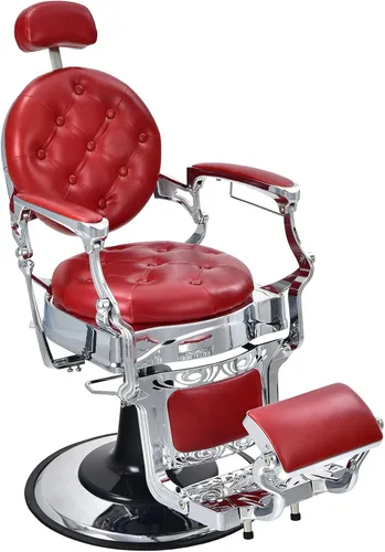 Miniatura 10 de Giantex Silla de peluquería vintage, giratoria de 360 grados, bomba hidráulica resistente, altura ajustable, reposapiés giratorio, sillas