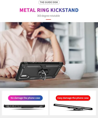 Miniatura 3 de Androgate Funda para Samsung Galaxy Note 10 Plus con protectores de pantalla HD, soporte de anillo de metal de grado militar, a prueba de caídas, a