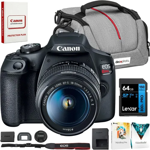 Canon EOS Rebel T7 - Cámara DSLR con lente de 0.709-2.165 in, kit de cámara digital para principiantes de 24.1 MP con tarjeta de memoria de 64 GB,