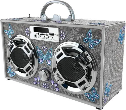 Miniatura 3 de Wireless Express - Altavoz portátil para fiestas: Boombox retro con Bluetooth, espectáculo de luces LED, radio FM mejorada, batería recargable