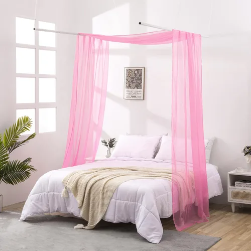 Miniatura 10 de Cortinas de Dosel para Cama de 144 Pulgadas de Largo, Cortinas de Dosel Transparentes Beige para Cama, Dosel de Cama para Niños y Adultos, Cortinas