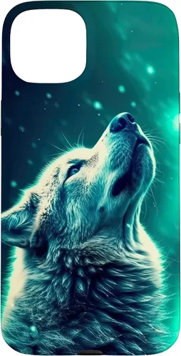 Miniatura 9 de Howling Wolf in Night Green Northern Lights Wolves Dog Lover Case for iPhone 16