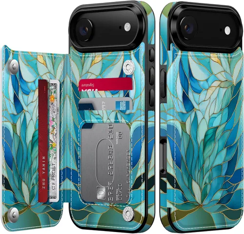 Miniatura 40 de FUNMIKO Funda tipo cartera para iPhone 13 con tarjetero, bloqueo RFID, protección de grado militar y obras de arte impresas con rayos UV, cierre