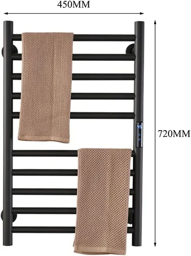Miniatura 6 de Exquisitos estantes de baño, calentador de toallas con temporizador para baño, barra de toalla térmica negra mate, soporte de pared, estante