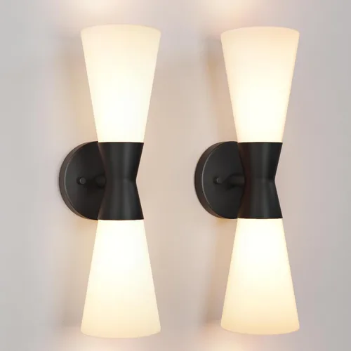 Miniatura 11 de Juego de 2 apliques de pared negros modernos, apliques de pared interiores hacia arriba y hacia abajo, lámpara de pared interior de mediados