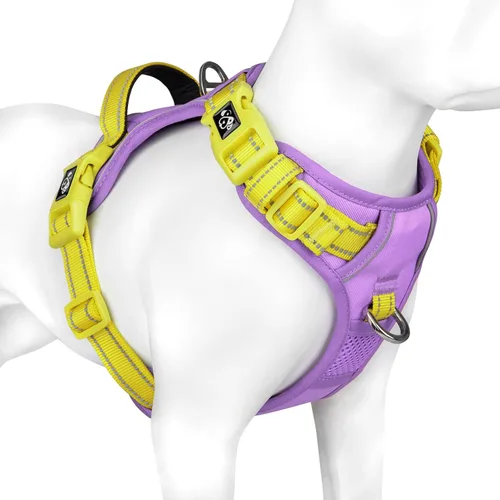 PHOEPET Arnés para perro sin tirones, chaleco para perro reflectante ajustable de colores únicos, con mango de entrenamiento suave, clips de metal