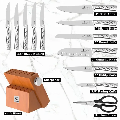 Miniatura 3 de imarku® Juego de cuchillos, juego de 14 piezas para cocina con bloque, juego de cuchillos de cocina de una pieza premium con afilador, juego