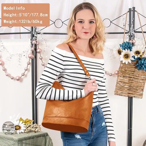 Miniatura 8 de FUKUYIN Bolso de mano para mujer, bolso de hombro para mujer, bolso de mano de cuero suave de poliuretano para mujer, bolso cruzado grande para mujer