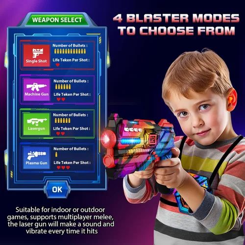 Miniatura 5 de Juego de 4 Pistolas de Laser Tag con Chalecos de Pantalla de Puntuación LED Digital, Regalos para Adolescentes y Adultos Niños y Niñas, Adultos