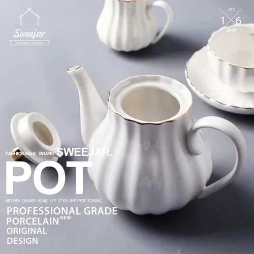 Miniatura 2 de Sweejar Royal Ceramic Teapot & Sugar and Creamer Set (Blanco)