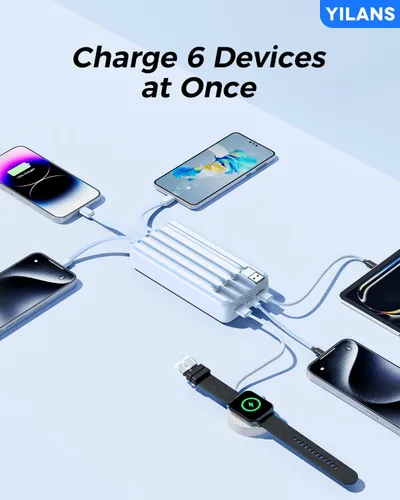 Miniatura 3 de YILANS Cargador portátil, banco de energía de 50000 mAh, cable integrado, 22.5 W PD USB C entrada y salida de carga rápida, batería externa con 6