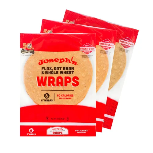 Joseph's Paquete de 3 envolturas bajas en carbohidratos, lino, salvado de avena y trigo entero, 0.28 oz de carbohidratos por porción, recién