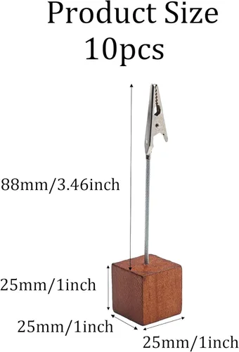 Miniatura 2 de 10PCS Brown Wooden Cube Base Memo Clip Holders, Alligator Clip Stands for Table Numbers, Place Cards, Photos and Wedding Decorations