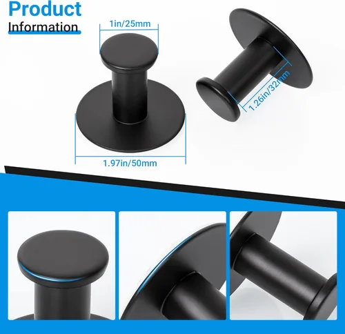 Miniatura 4 de SAYAYO Ganchos autoadhesivos para colgar, ganchos para colgar abrigos de pared, gancho negro mate para toallas para baños, gancho para pegar