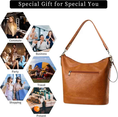 Miniatura 7 de FUKUYIN Bolso de mano para mujer, bolso de hombro para mujer, bolso de mano de cuero suave de poliuretano para mujer, bolso cruzado grande para mujer
