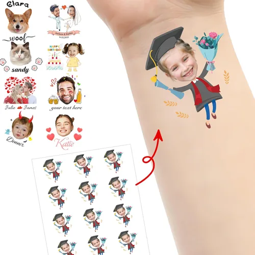 Miniatura 8 de Tatuajes personalizados temporales personalizados temporales con nombre, logotipo, foto facial para adultos, boda, cumpleaños, San Valentín