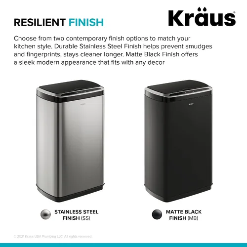Miniatura 17 de Kraus GarbagePro Bote de basura rectangular de 13 galones manos libres con sensor de movimiento operado por batería en acabado negro mate con tapa