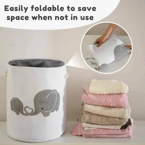 Miniatura 6 de Cesta de bebé extragrande para guardería, cesta de juguetes para niños de 58 litros, cesta de lavandería para ropa sucia de bebé, cesta de Elefante