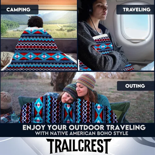 Miniatura 5 de TrailCrest Manta de forro polar sherpa, acogedora manta azteca de felpa para adultos, para hombres y mujeres, reversible con estampados aztecas