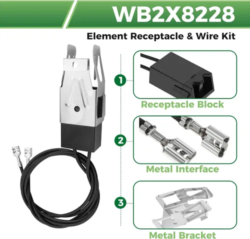 Miniatura 2 de Paquete de 2 receptáculos y cables de repuesto WB2X8228 para quemadores de estufa eléctrica GE Hotpoint Kenmore Range, reemplazo 250535, AP2013499