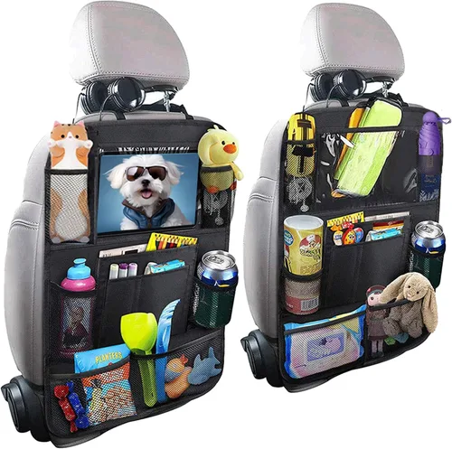 Miniatura 2 de Organizador de asiento trasero de automóvil con soporte para tableta, 1 protector de asiento trasero con 9 bolsillos de almacenamiento, accesorios