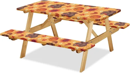 Juego de 3 piezas de mantel de picnic con hojas de arce de pavo y girasol, lavable a máquina, fácil de instalar, funda para mesas y asientos Girasol