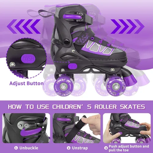 Miniatura 4 de Nattork Patines de ruedas para niños y niñas, 4 tamaños ajustables con ruedas iluminadas para niños principiantes para interiores y exteriores