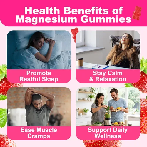 Miniatura 3 de Gomitas de magnesio de 180 unidades, suplemento de magnesio de alta absorción para adultos y niños, apoyan la calma y la salud muscular, sin azúcar