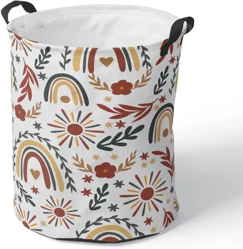 Miniatura 11 de Cesta de baño redonda de mediados de siglo, estilo bohemio, plegable, con asas, moderna, abstracta, con asas, impermeable, independiente