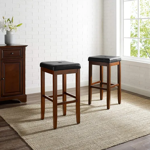 Miniatura 2 de Crosley Furniture Juego de 2 taburetes de bar tapizados cuadrados con altura de mostrador, color negro, 24 pulgadas