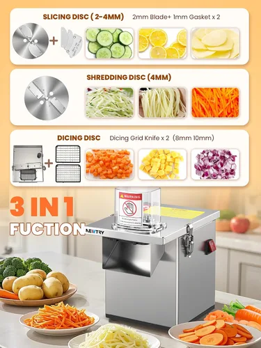 Miniatura 2 de NEWTRY 4 en 1 procesador de verduras comercial eléctrico para vegetales, fruta, rebanador, picador, triturador y cortador de tiras arrugadas, todo