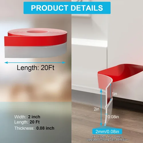 Miniatura 3 de Mejor sellado de clima para puerta extra grueso de 2mm, tira de sellado de silicona para puertas, ventanas y huecos de vidrio de ducha de 2 pulgadas