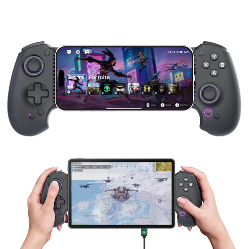 S9 Full-Size Gaming Phone Controller for iPhone 15/16, iPad Mini 6/7, Android Tablet, Bluetooth＆Type-C Mobile Gamepad with Free Key Mapping＆App, for