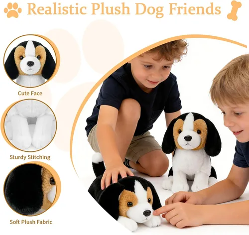 Miniatura 3 de Playful Beagle - Animal de peluche realista de 10 pulgadas en cuclillas y acostado para perro, suave peluche para niños