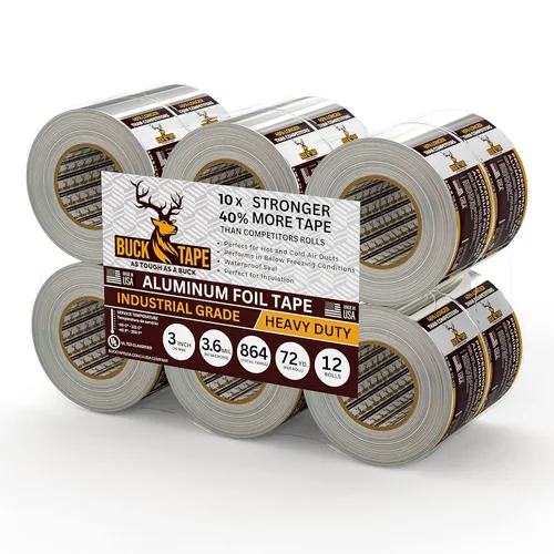 Miniatura 16 de Cinta de aluminio de hoja de lata BUCK – 3 pulgadas x 216 pies (72 yardas), 3.6 mil – Cinta para HVAC para conductos, AC, ventilaciones de secadora