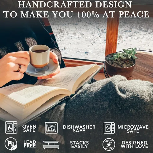 Miniatura 4 de Mora - Juego de 4 mini tazas de café expreso de cerámica, 3 onzas - Pequeñas tazas de inspiración italiana con platillos para pequeños shots de café