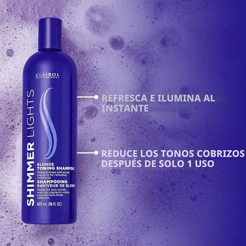 Miniatura 4 de Clairol Professional Shimmer Lights Purple Shampoo fl. Oz Neutraliza los tonos latones y amarillos para cabello rubio y gris plateado con reflejos