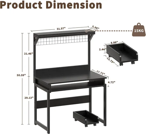 Miniatura 3 de ALISENED Escritorio pequeño para computadora de 31.5" con estante superior, escritorio de oficina, mesa de estudio, escritorio de escritura