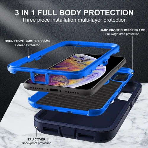 Miniatura 4 de YKHJKLEC Funda para iPhone Xs Max, grado militar 3 en 1, resistente a los golpes, a prueba de caídas, polvo con 2 protectores de pantalla de vidrio