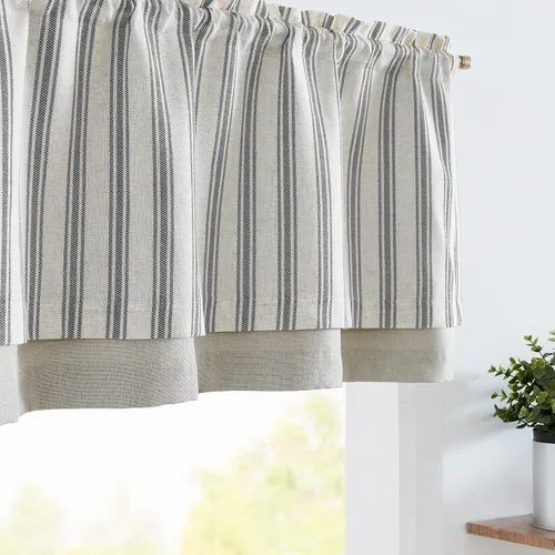 Miniatura 21 de jinchan Cenefa de Lino a Rayas para Ventanas de 16 Pulgadas Cortinas Opacas para Ventana Pequeña Estilo Granja Cenefa de Doble Capa para Sala