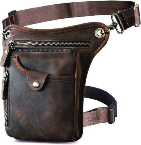 Le'aokuu - Bolso de pierna para moto, de cuero genuino, para hombre, bolso tipo mensajero a la cintura), 211-1